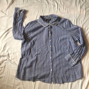 Striped button down top with crochet detailing